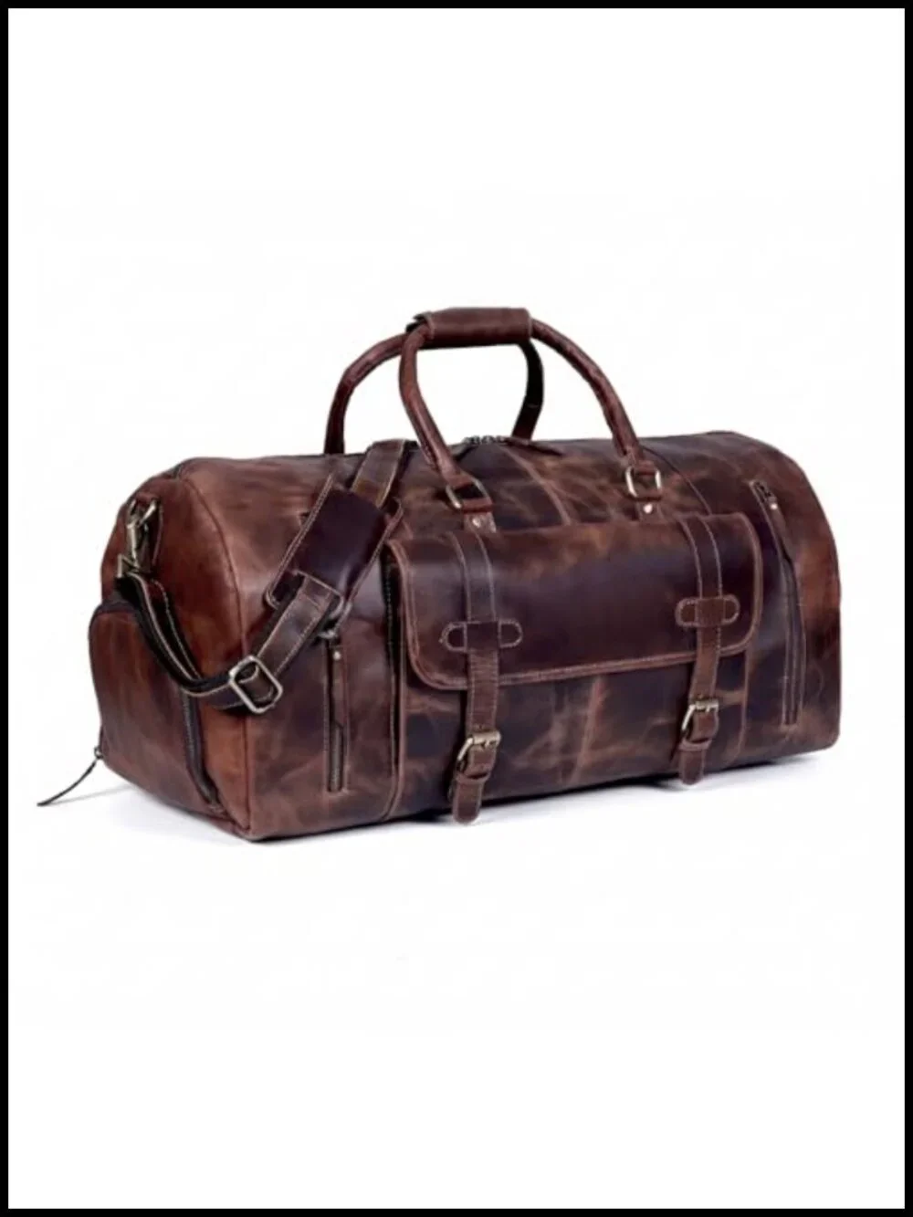 Genuine Leather Duffle Bag 24 Inch Travel Weekender Overnight Sports Gym Carry